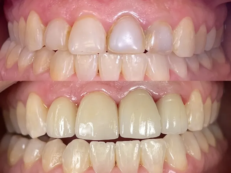 Before and after porcelain veneers for a uniform smile